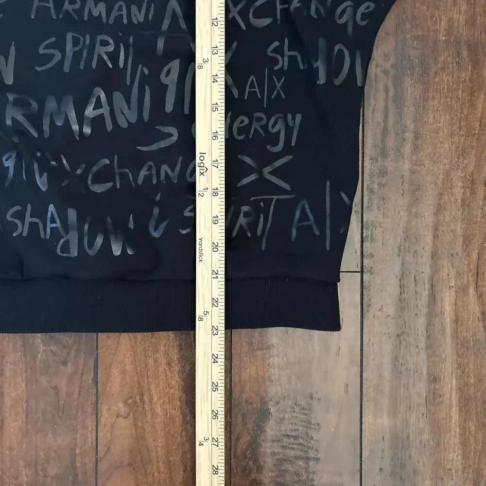 Armani Exchange Sweater Womens L Black Open Shoulder Streetwear Graffiti - Picture 5 of 10